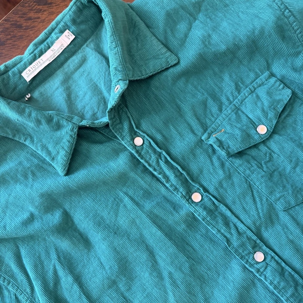Criquet Mens XL Green Corduroy Snap Front Long Sleeve Casual Shirt Austin TX